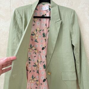 PWR WMN Green Blazer Size S Lemon Daisy Bee Lined Statement Jacket